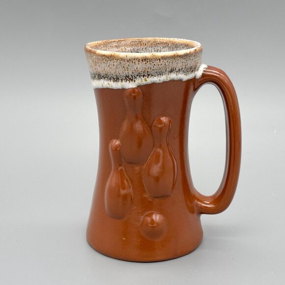 Vintage Stoneware Dripware Bowling Mugs Sets Brown Ceramic Big Lebowski Style - Picture 2 of 11